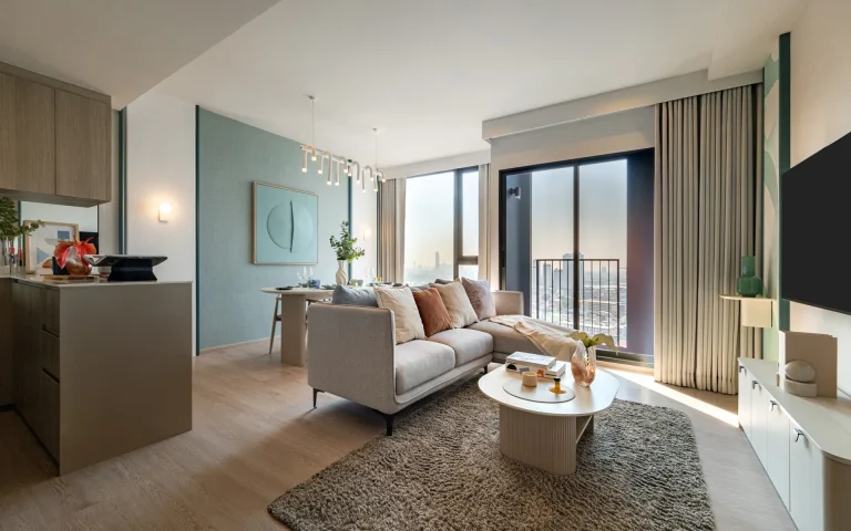 Reference Sathorn - Wongwianyai luxury condominium 2 bedroom showroom unit open living and dining room layout