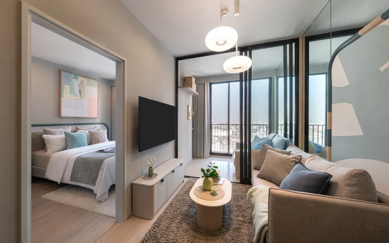 Reference Sathorn - Wongwianyai luxury condominium 1 bedroom plus showroom unit interior living room layout